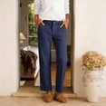 thumbnail image 4 of Nhthy Women's Summer Button Closure Linen Long Pants, Solid Straight Leg Full Length Casual Capri Trousers Navy M, 4 of 5