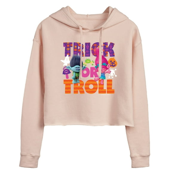 Trolls - Trick Or Troll Branch and Poppy - Juniors Cropped Pullover Hoodie