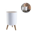 thumbnail image 3 of Cubo De Basura De 7 L De Plástico Blanco Con Tapa Redonda De Grano De Madera, Interruptor De Empuje De Pies Altos, Contenedor De Basura, Cubo De Basura Para Dormitorio, Sala De Estar, Oficina Advancent HA016395-00, 3 of 6