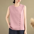 thumbnail image 2 of SAFUNY Women's Crew Neck Button Down Sleeveless Blouse Casual Tank Top for Office Casual and Brunch Outings Pink XXL, 2 of 5