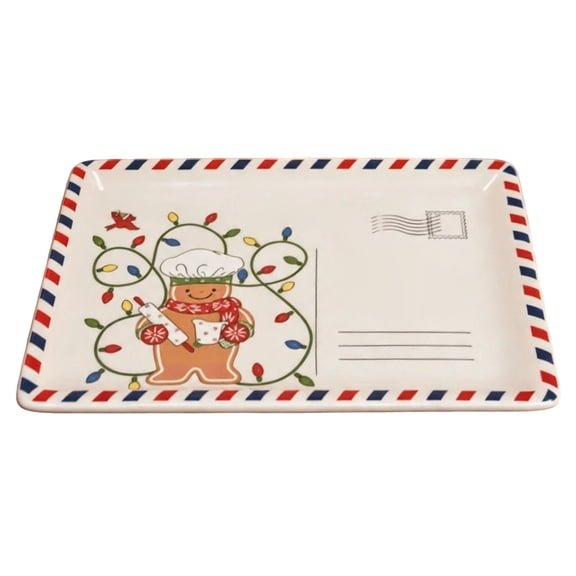Vintage Christmas Serving Platter, Holiday Cookie Dessert Appetizer Tray with Postcard Design, Decorative Ceramic Serving Plate for Christmas Party Kitchen Dining Table Buffet Decor