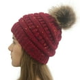 thumbnail image 3 of MIASHUI Winter Colorful Pom Pom Knit Solid Color Slouchy Beanie with Ball Warm Lined Cap Red, 3 of 3