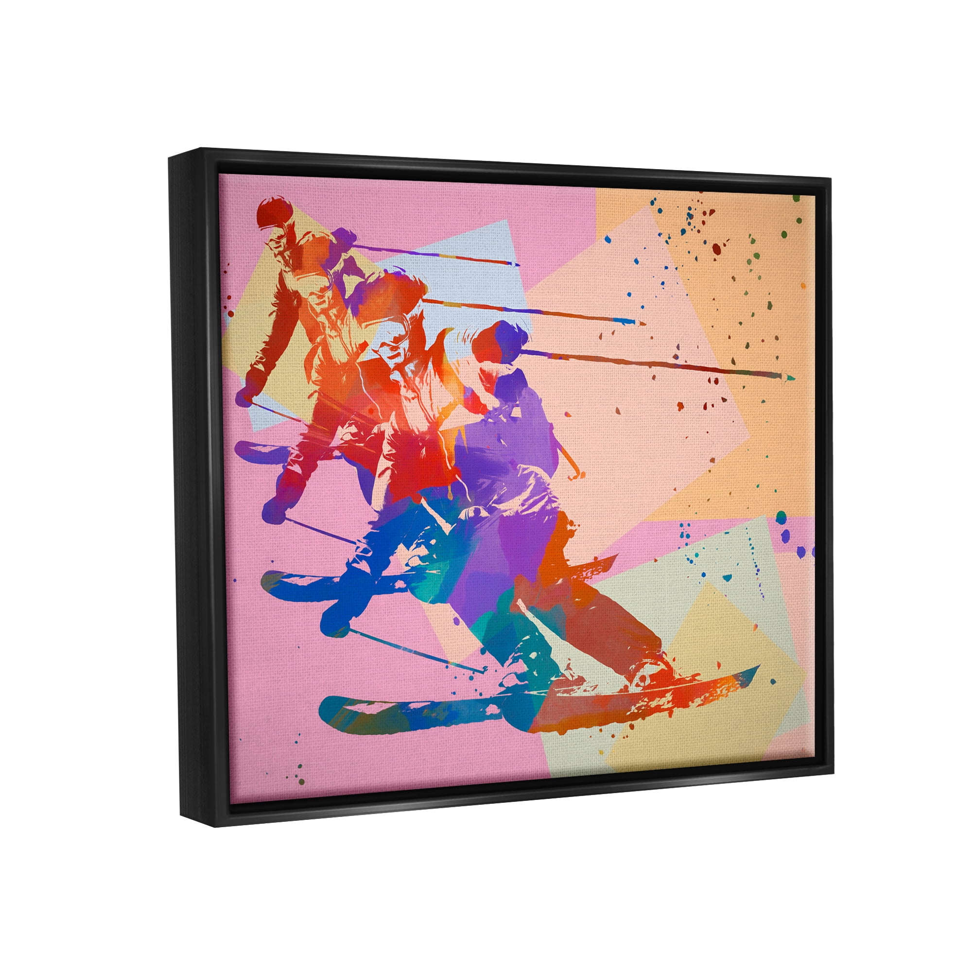 Stupell Industries Pop Style Winter Skiing Sports Painting Black Floater Framed Canvas Art Print Wall Art, 21 x 17