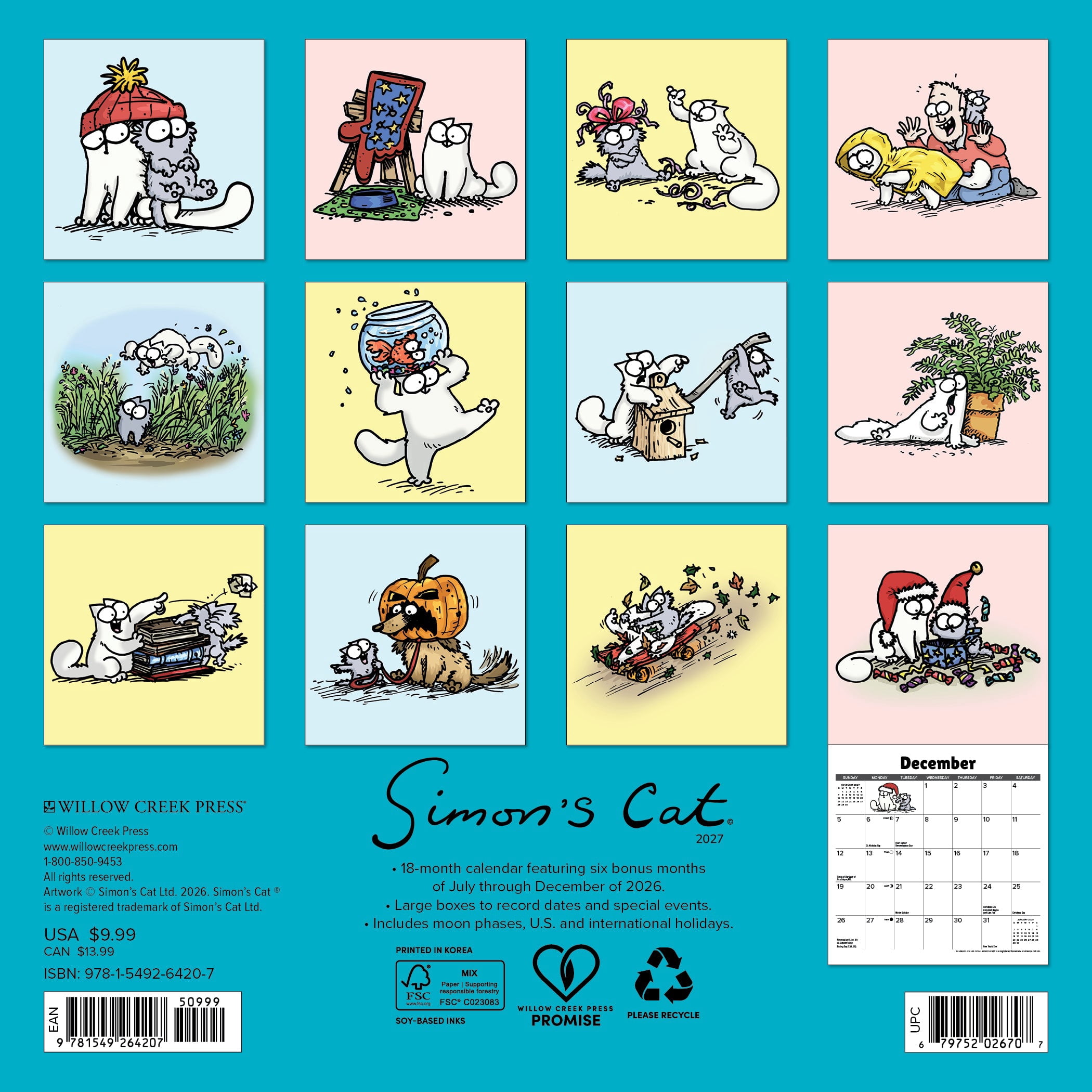 Willow Creek Press, Simon's Cat 2027 Mini Wall Calendar