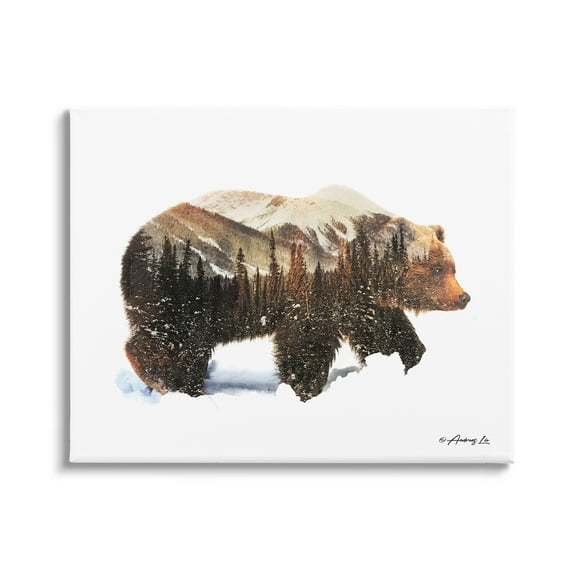 Stupell Industries Brown Bear Silhouette Snowy Mountain Forest Scenery Graphic Art Gallery Wrapped Canvas Print Wall Art, Design by Anthony Smith