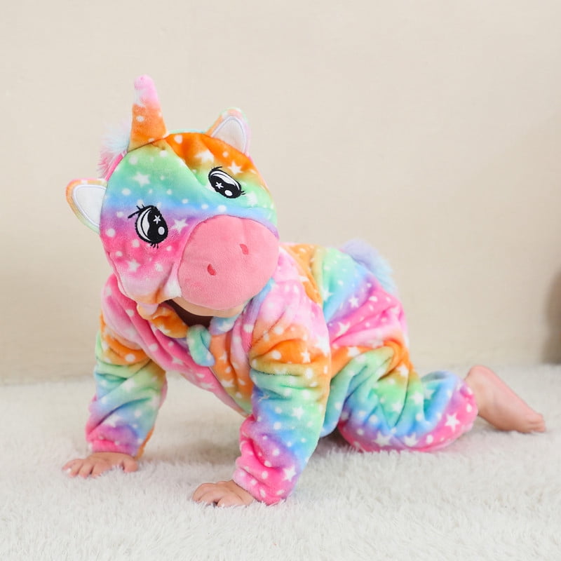 LOLANTA Baby Toddler Girls Unicorn One-piece, Infant Fleece Hooded Rompers, Double Way Zipper Closure 6 Months-3T