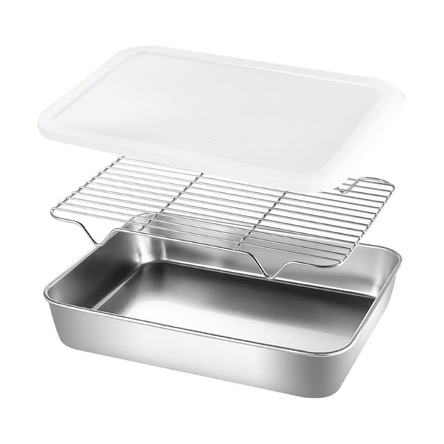 Stainless Steel Baking Sheet Set with Rack and Protective Cover for Oven Cooking and Food Preparation