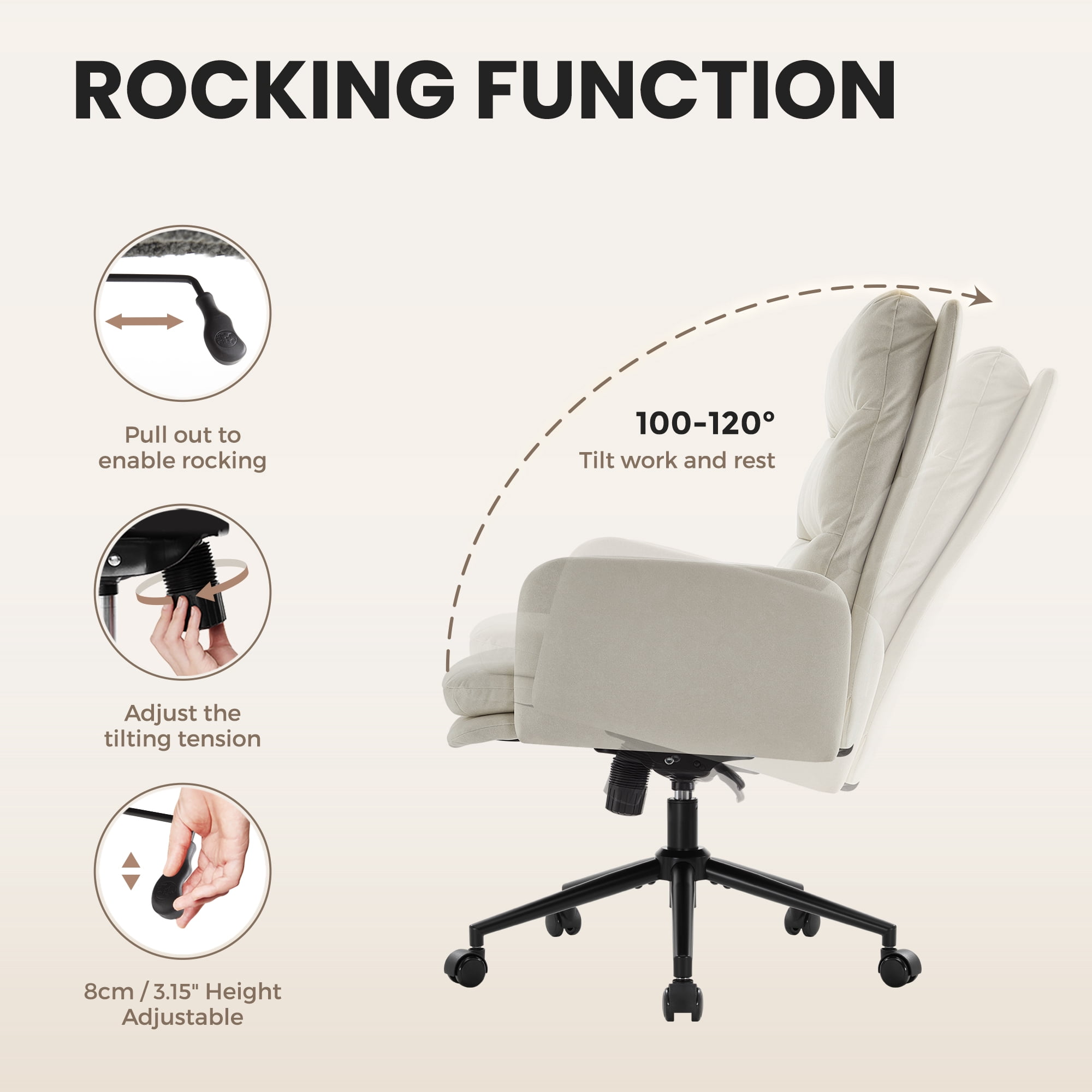 Swivel Office Chair, High-Back Ergonomic Desk Chair with Lumbar Support, Adjustable Height, Armrests & Wheels, Upholstered Computer Task Chair