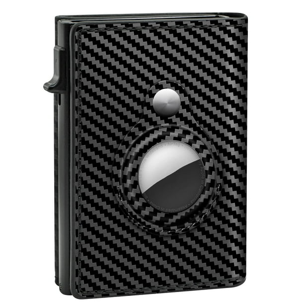 Cartera Airtag, tarjetero RFID delgado para hombre, tarjetero minimalista con funda Airtag, billetera de cuero para hombre con bolsillo frontal con bloqueo RFID, mecanismo de apertura de tarjeta