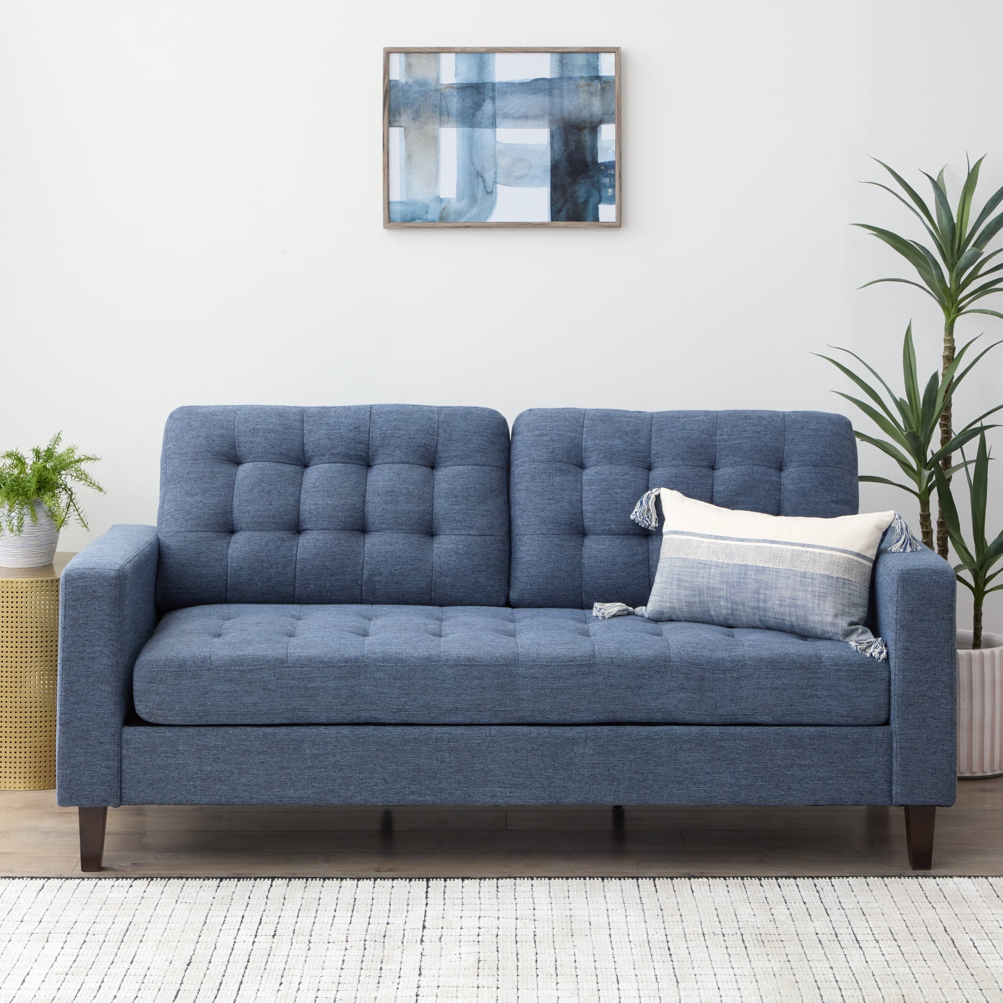 Mayview Carraway Upholstered Sofa with Tufting, Navy