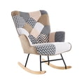 thumbnail image 1 of Modern Patchwork Fabric Rocking Chair with Solid Wood Rockers & Metal Frame, 26" Wide Upholstered Accent Rocker with High-Density Foam Cushion, 330 lb Capacity Lounge Chair, 1 of 5