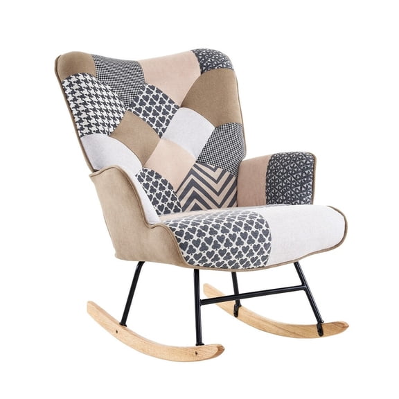 Toytexx Fabric patchwork upholstery Rocking Chair with Solid Wood Rockers, High-Density Foam, 330 lb Capacity Accent Lounge Chair for Living Room & Bedroom