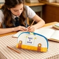 thumbnail image 7 of geerera Large Capacity Pencil Case, Denim & PU Spliced Pen Organizer, Semi-Circular Zipper Pouch for Office, Art & Cosmetic Supplies, 8x4.7x3.1 Inch, 7 of 7