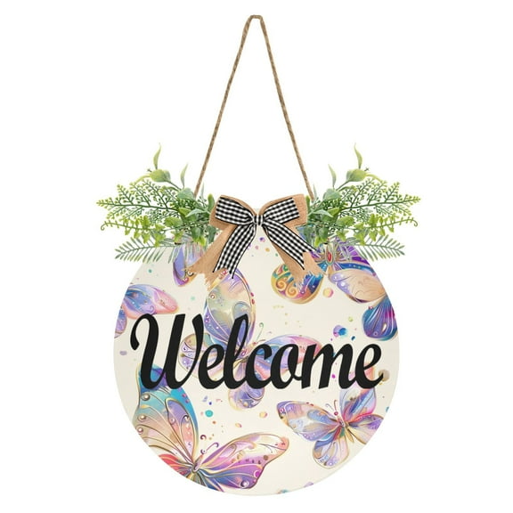 Butterflies Watercolor Welcome Sign for Front Door Wreath Door Sign for Farmhouse Porch Decoration Indoor Outdoor
