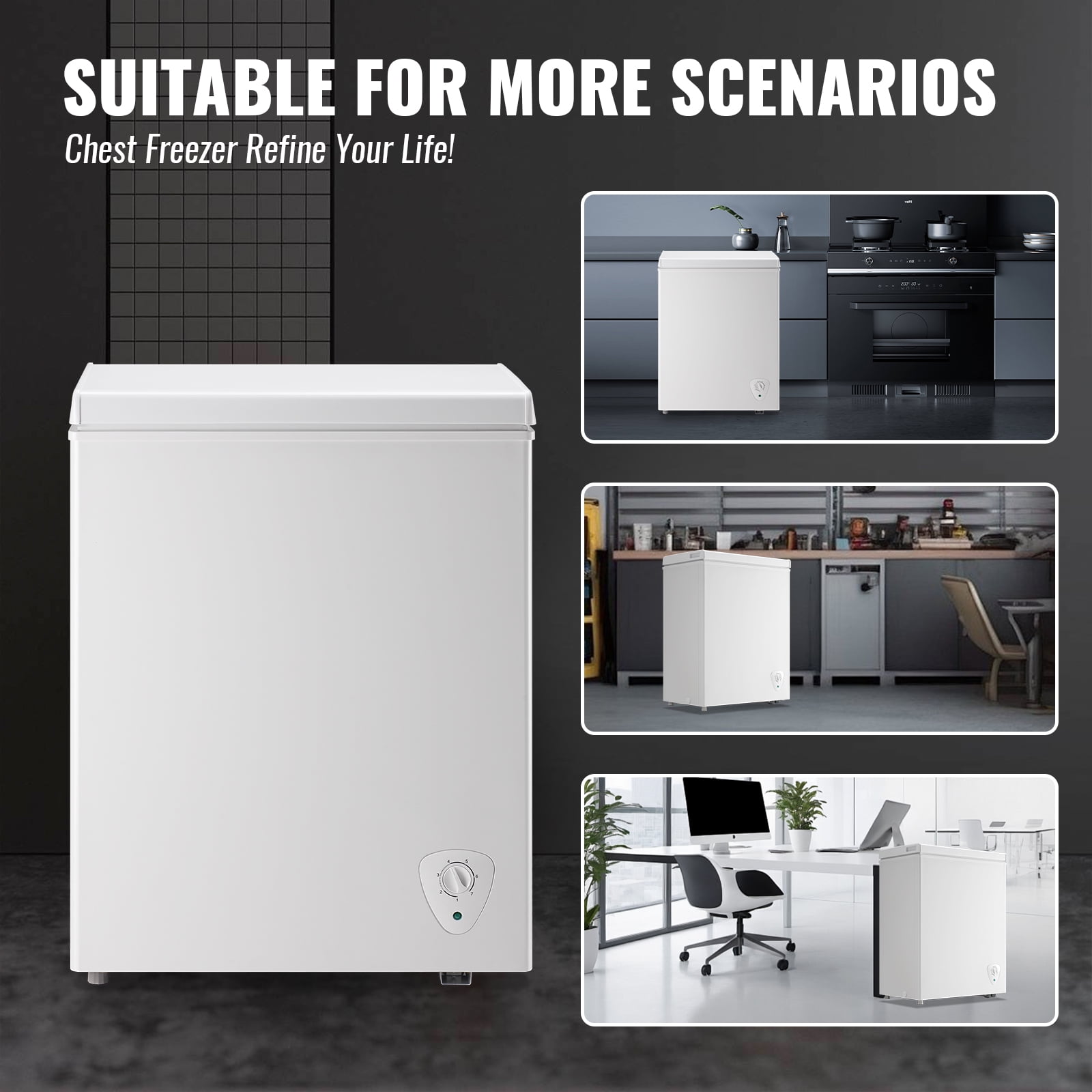 JIEJIA Compact Freezer 4.2 cu ft Environmental Chest Freezer, Mini Freezer with 7 Gear Adjustable Temperature, Removable Storage Basket, Energy Saving, White
