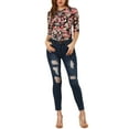 thumbnail image 2 of INSPIRE CHIC Hauts pour Femmes Non Doublés Col Rond Manches au Coude Coupe Ajustée T-Shirt Décontracté S Noir-Floral, 2 of 7