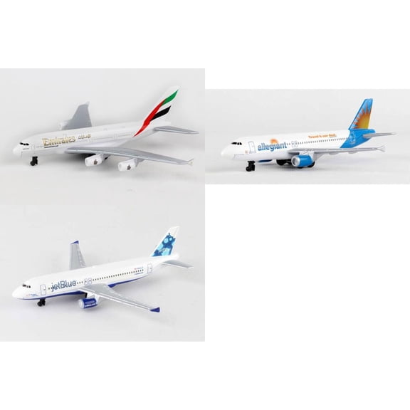 Emirates, Allegiant, Jetblue Airlines Diecast Airplane Package - Three 5.5" Diecast Model Planes