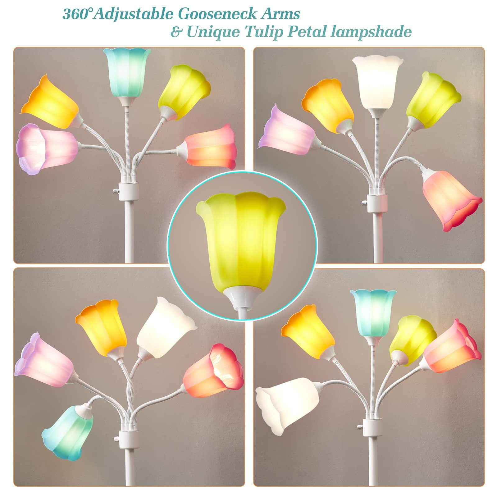 NATYSWAN Medusa LED Floor Lamp, Multi Head Modern Tall Lamp with Adjustable Gooseneck Standing Lamps Led Tall Lamp for Living Room Bedroom Kids Room Office 6 Color Lampshades Bulb Not Included