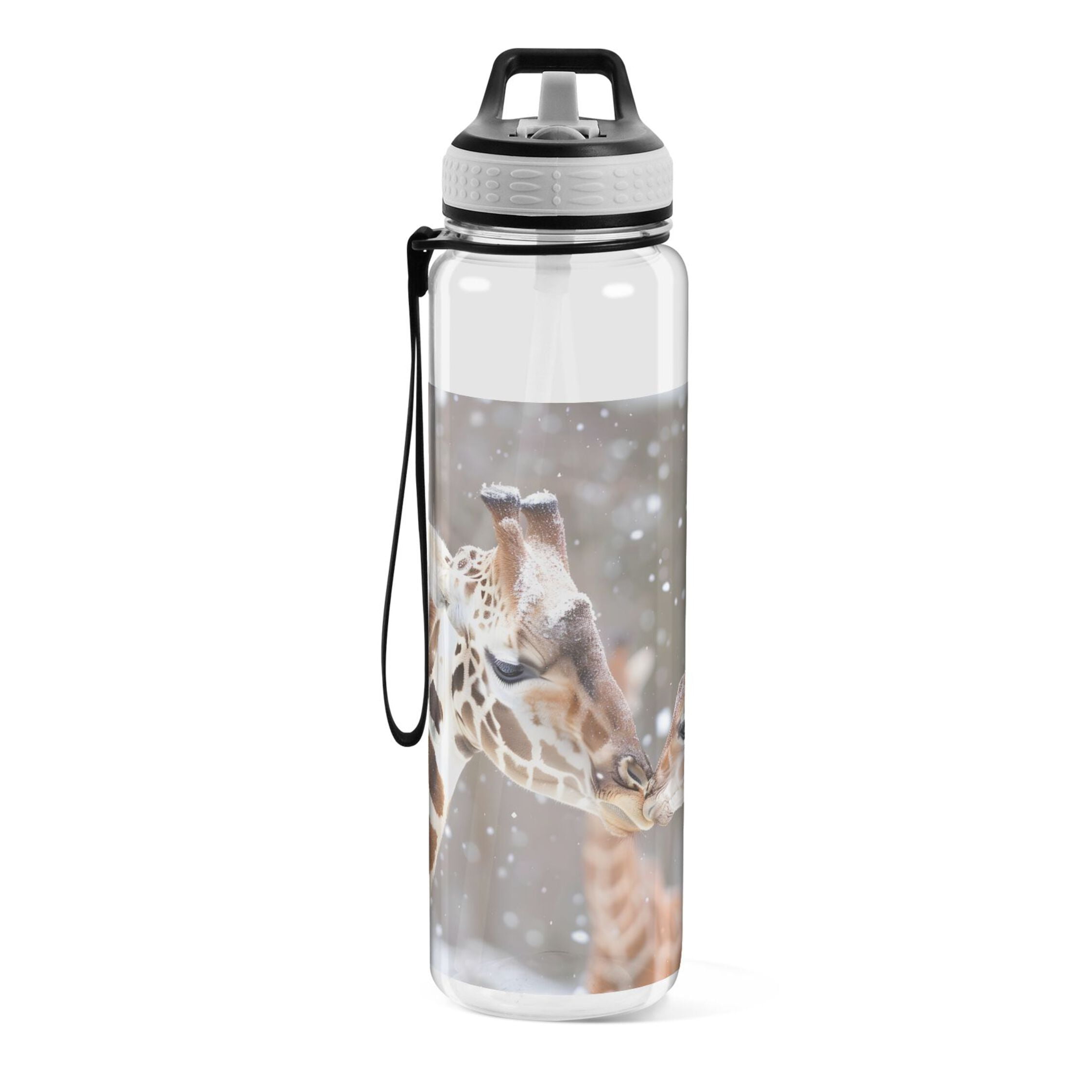 Mother and Baby Giraffes Sports Water Bottle Portable Travel Mug 32oz BPA Free Leak Proof Straw Transparent Tritan for Gym Yoga Cycling Camping