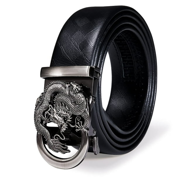 Cinturón de Hombre de Rachet Barry.Wang Hebilla Dragón Negro 3.5 cm