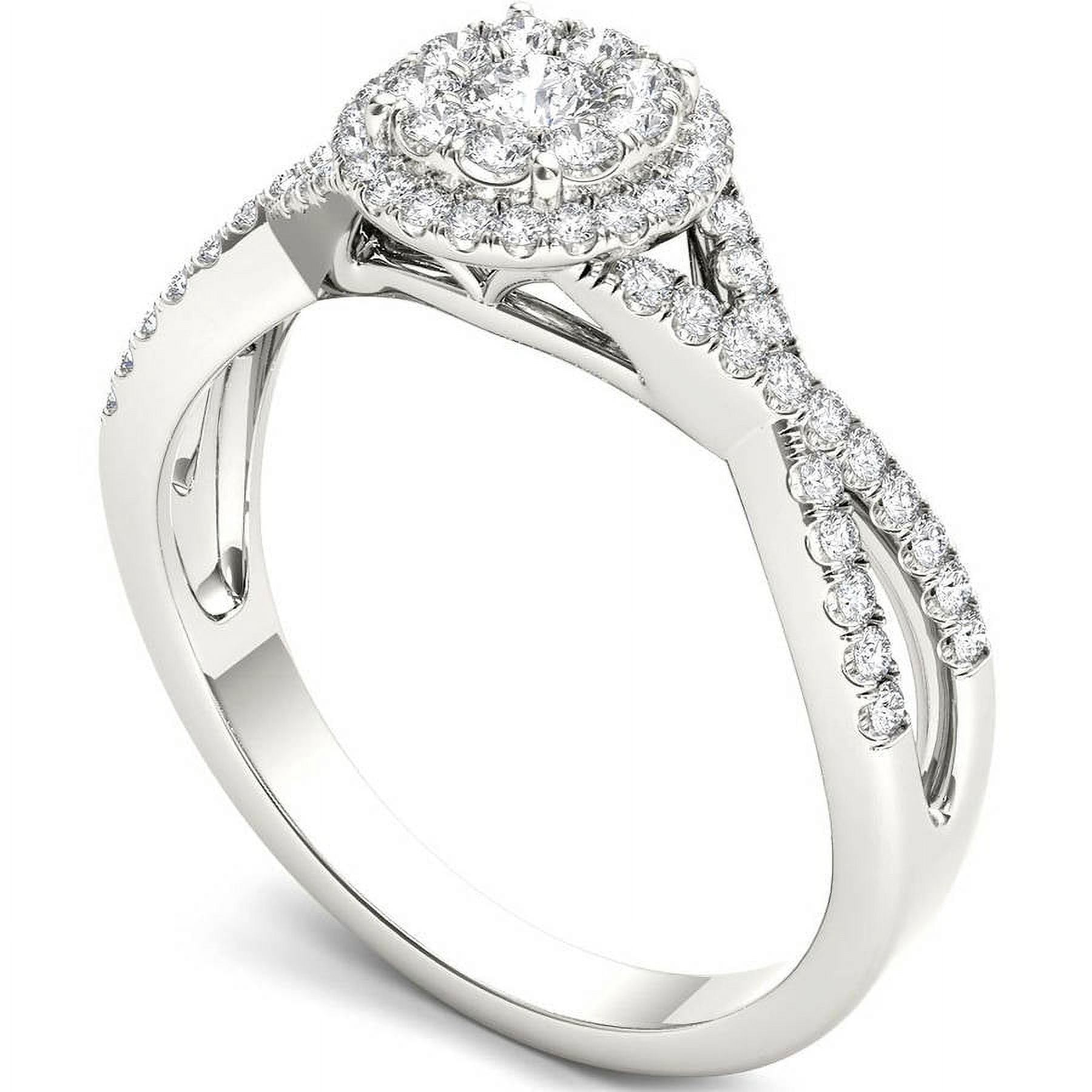 1/2 Carat T.W. Diamond Criss-Cross Shank Halo Cluster 10kt White Gold Engagement Ring