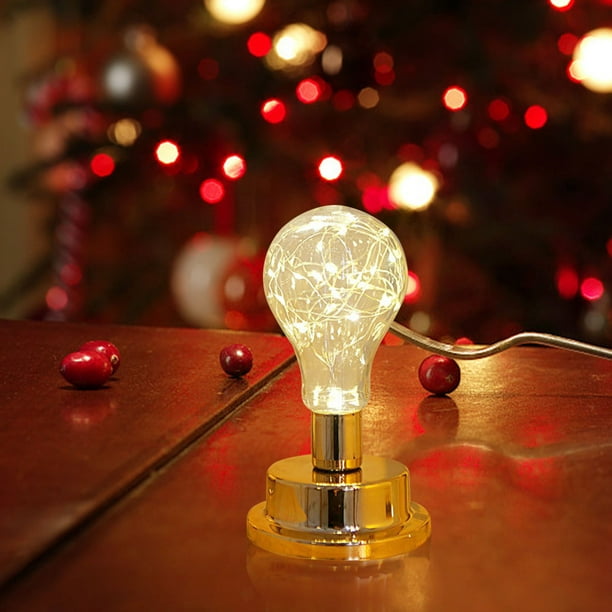 Luz nocturna Golden Bulb - Lámpara de mesa portátil a pilas con LED blanco cálido - Lámpara decorativa de escritorio - 4,1x4,1x6,24 pulgadas