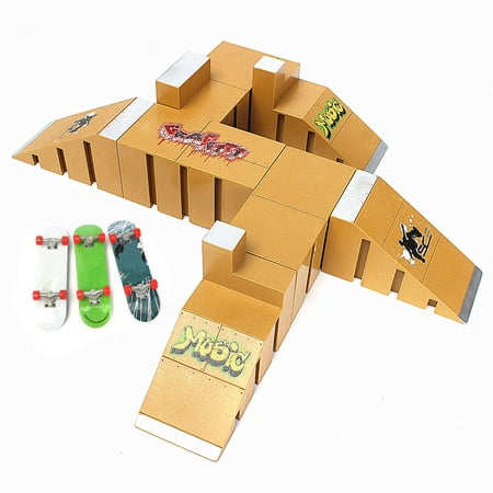 Yellow Skate Park Ramp Parts for Tech Toys & Deck Fingerboard Finger Board Parks Kids Children Birthday Gift