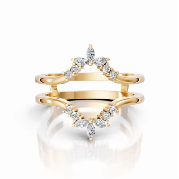 1.1 Carat Marquise Cut Diamond Chevron Ring Enhancer in 14K Yellow Gold Vermeil – Vintage Double Curved Stacking Band