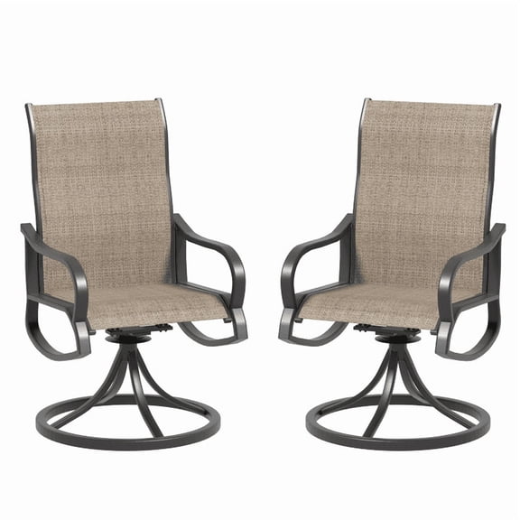 Patio Swivel Chairs Set of 2, Outdoor Dining Chairs with All-Weather Textilene Mesh and Metal, High Back, Patio Swivel Chairs for Patio, Deck, Garden, and Backyard(Beige)