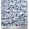 thumbnail image 1 of Soimoi Bleu Modal Satin Tissu Café & CHill Texte Imprimé Tissu 1 Yard 42 Inch Wide, 1 of 1