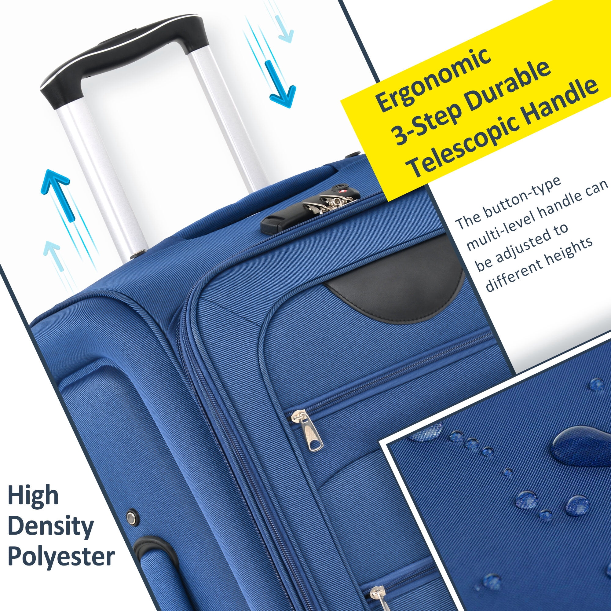 Softside Suitcase, Softside Luggage Expandable 3 Piece Set Suitcase Upright Spinner Softshell Lightweight Luggage Travel Set-22/26/30 inches, Blue Softside Luggage,Polyester Softside Checked Luggage