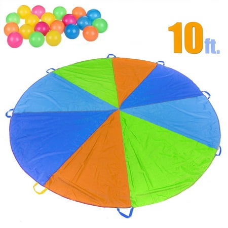 Multi Use Parachute - 10 Foot Parachute for Kids with 8 Sturdy Handles, Multi Use Parachute Play Tent, Outdoor Games for Kids Gymnastics Cooperative Games F-118