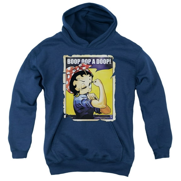Betty Boop Power Youth Pullover Hoodie Sweatshirt Navy