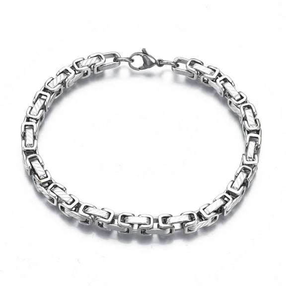 2 pc Non-Tarnish 201 Stainless Steel Byzantine Chain Bracelets Stainless Steel color 8-1/2 inch(21.5cm)