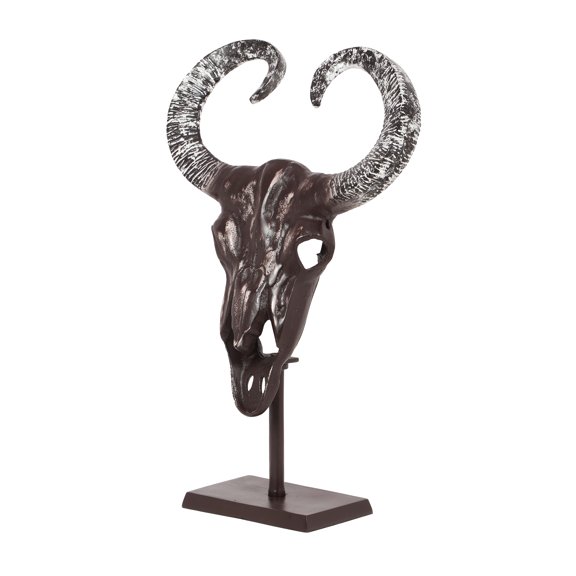 Noble House Dyar Aluminum Handcrafted Bull Skull Decor with Stand, Bronze