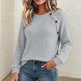 thumbnail image 7 of Xdegoge Womens Crewneck Ribbed Sweater Long Sleeve Pullover Tops with Button Shoulder Details Casual Fall Winter Knit Elegant Basic Fitted Knitwear, 7 of 7