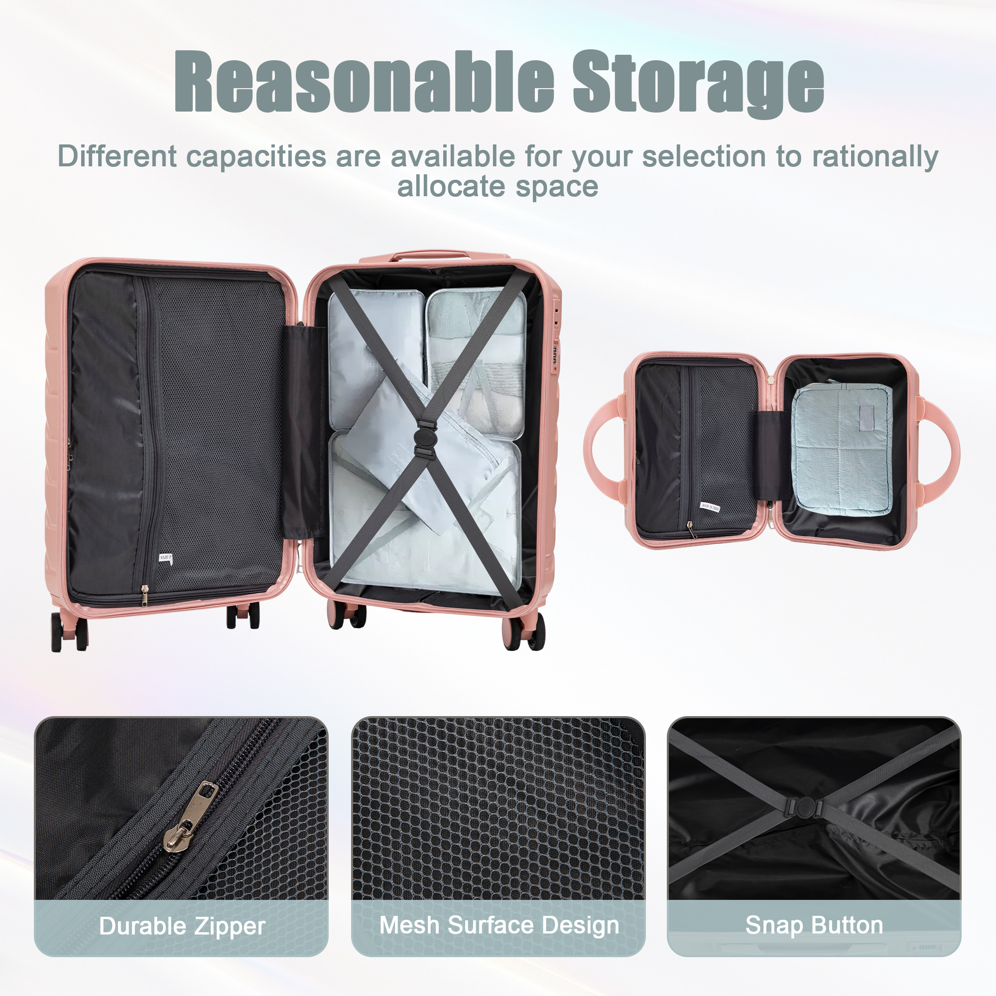2 Piece in ABS Spinner Wheel Luggage Sets, Hardside Suitcase with Combination Lock,20 inch Carry On Luggage 14 inch Cosmetic Case