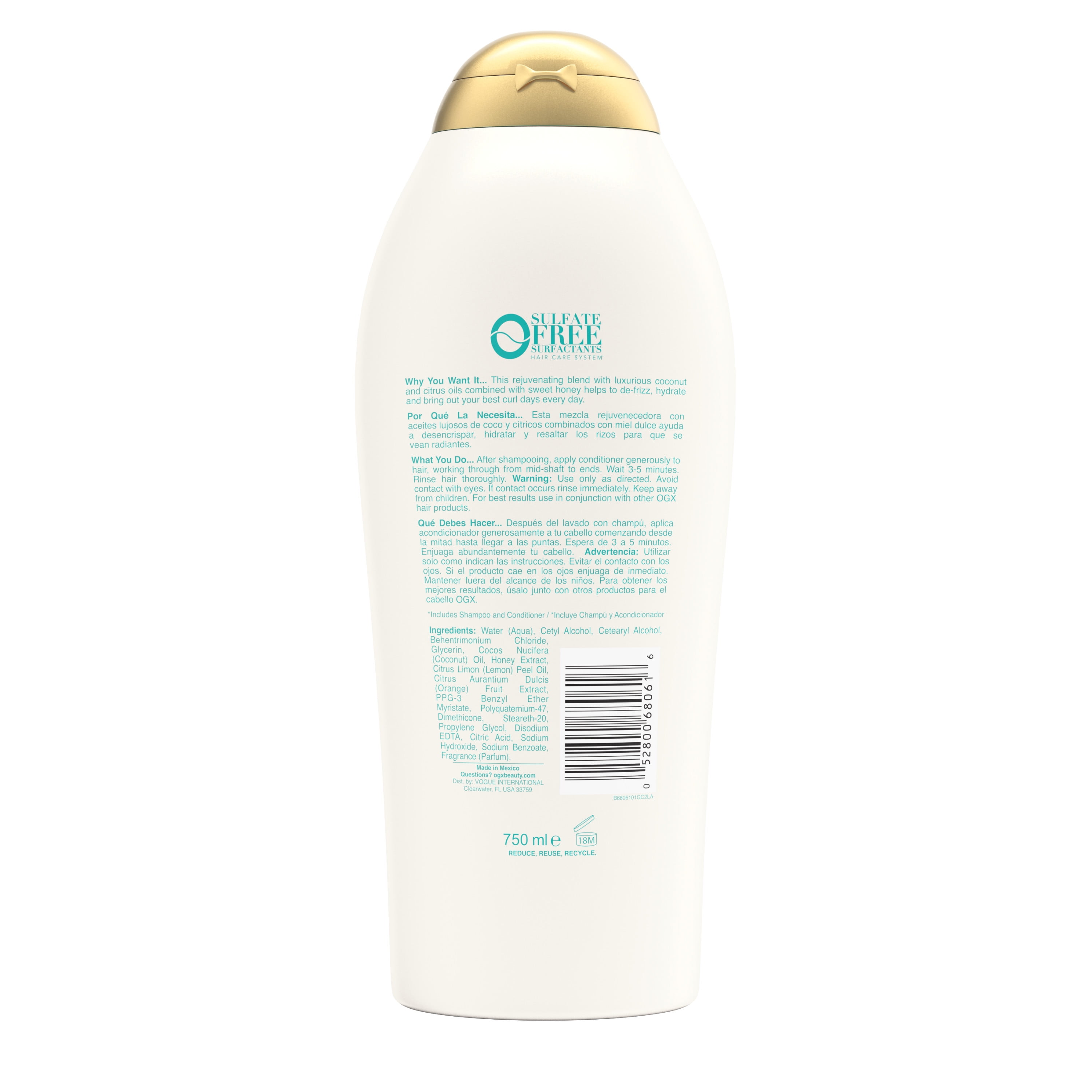 OGX Quenching + Coconut Curls, Moisturizing Conditioner for Curly Hair, Detangling, Curl Enhancing, 25.4 fl oz, 25.4 fl oz
