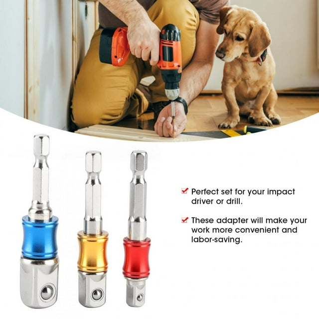 Peahefy Driver Adapter, 3Pcs/Set Hex Drill Bit Socket Adapter Drive Electric Impact Driver Conversions 1/4in 3/8in 1/2in