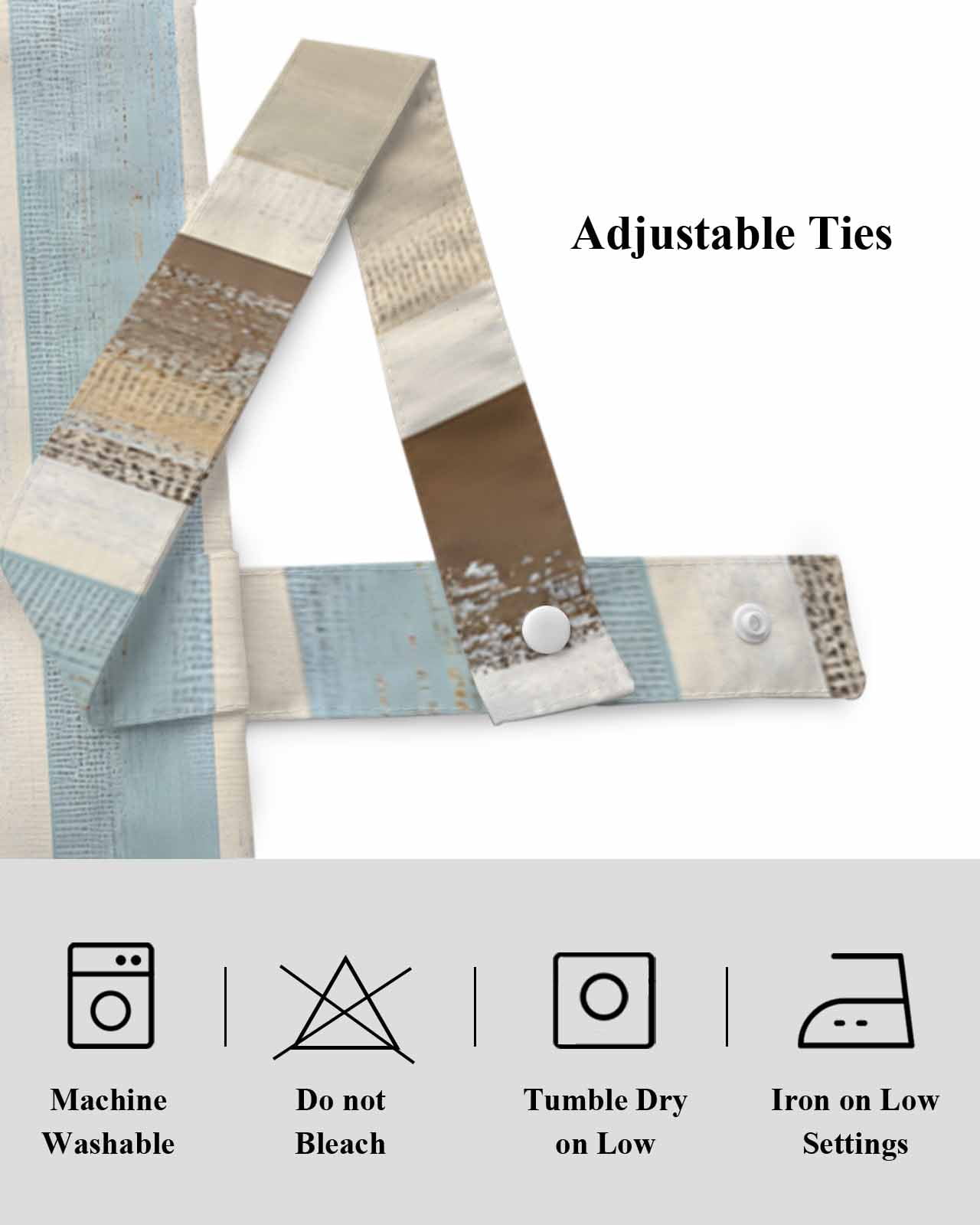 Abstract Gradient Stripe Tie Up Valances Curtain, Brown Blue Watercolor Kitchen Valances for Windows Decor, Rod Pocket Short Curtains Set for Bedroom/Bathroom, 60"x18"