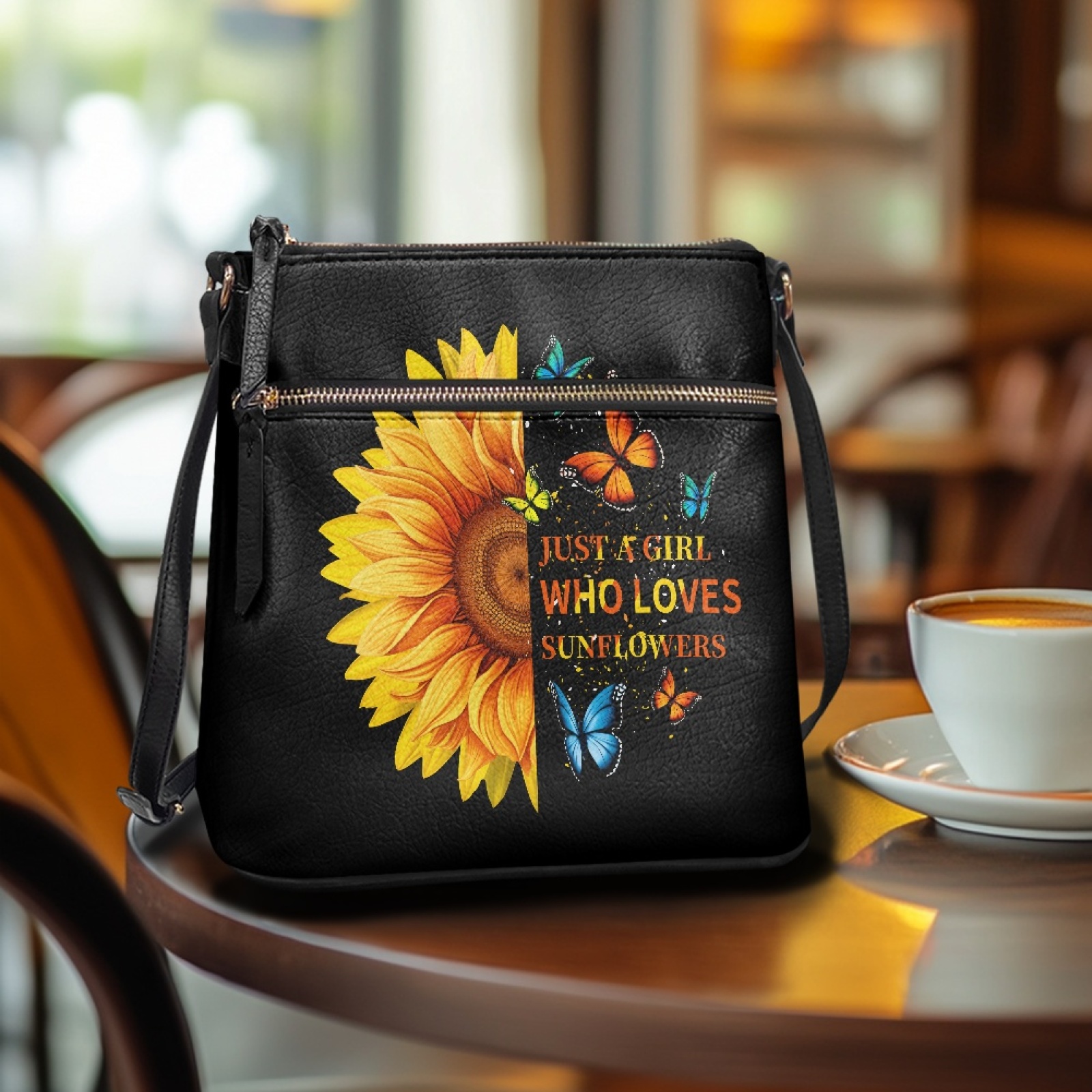 LedBack Sunflower Leather Crossbody Bags for Women, Sling Satchel Purses Shoulder Bag Hobo Purse with Adjustable Strap Multi Pockets, Black