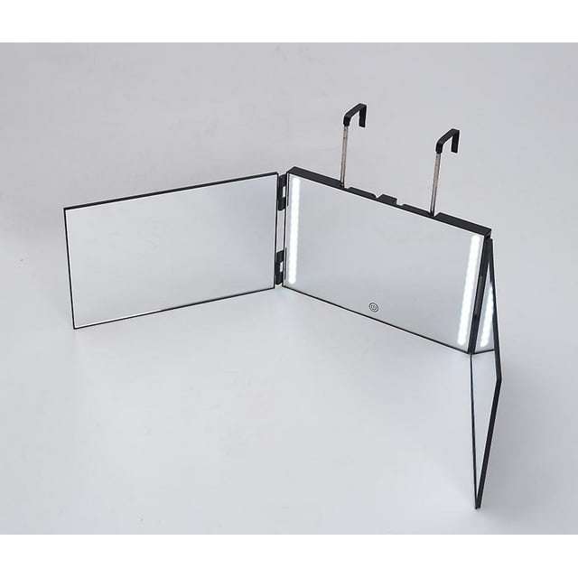 JFBUJC 3 Way Mirror For Self Hair Cutting 360 Mirror With Led Lights, Trifold Self Haircut Mirror Rechargeable With Height Adjustable
