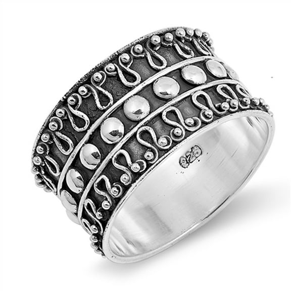 Bohemian Style Beaded Wave Boho Ring .925 Sterling Silver Bali Band Jewelry Female Male Size 8