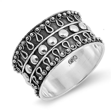 Bohemian Style Beaded Wave Boho Ring .925 Sterling Silver Bali Band Size 8