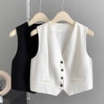 thumbnail image 4 of GEWSEY 2025 Womens Summer Vest Tops Sleeveless Long Lightweight V-Neck Single Button Slits Casual Fashion Work Jacket (Black, M), 4 of 7