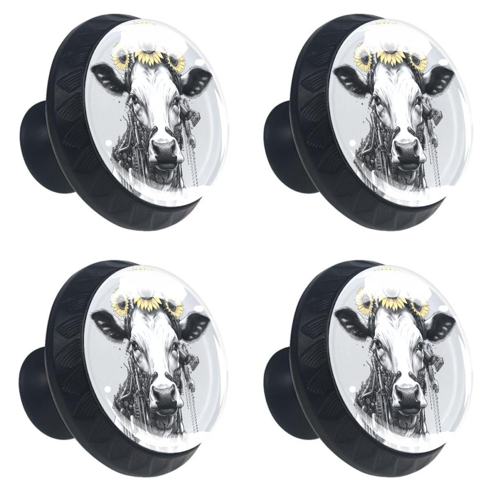 4 Pcs Cow and Sunflower Knobs for Kitchen Cabinet Cupboard Dresser Bookcase Drawer Pulls Handles Round Home Decor