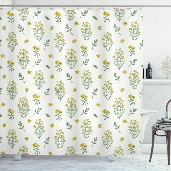 Ambesonne Botanical Shower Curtain, Minimal Meadow Floral Art, 69"Wx75"L, Reseda Green and Yellow