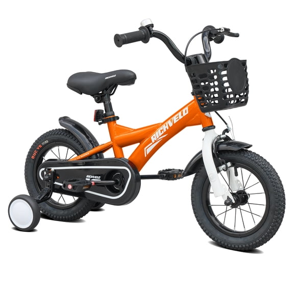 Cirayno 12" Toddler Bike with Training Wheels & Basket, Single Speed Steel Frame Kids Bike with Front V-Brake & Coaster Brake, Comfort Children Bicycle for 3-4 Years Old Boys, Orange