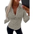 thumbnail image 3 of DYMADE Women Fashion Turn-down Collar Long Sleeve Single Breasted Basic Blouse, 3 of 3