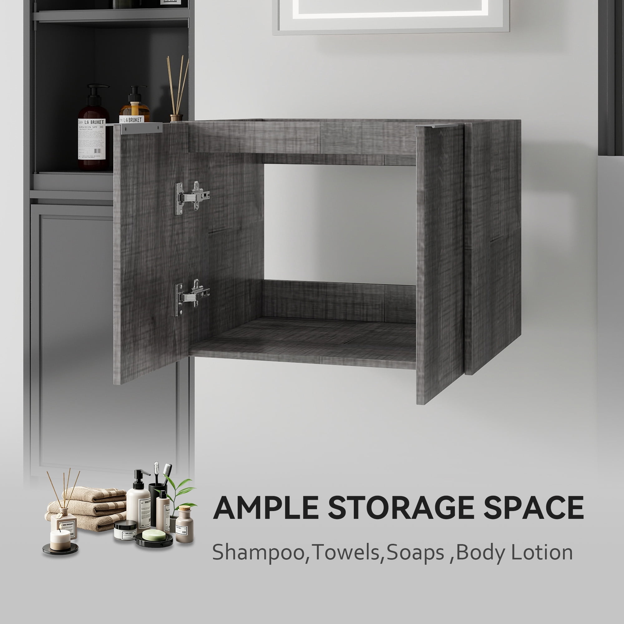 Leumius 24" Floating Bathroom Vanity Cabinet,Soft-Close Double Doors,Wall-Mounted,Cabinet Only,Grey